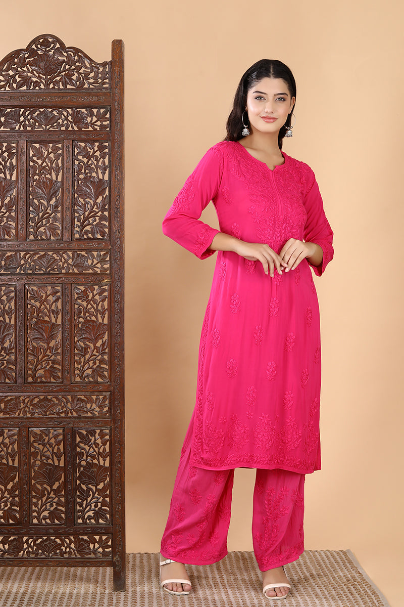 Palak Modal Dyed Premium Chikankari Kurti Set