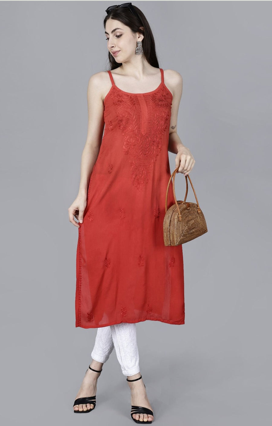 Jolly Strappy Chikankari Kurti