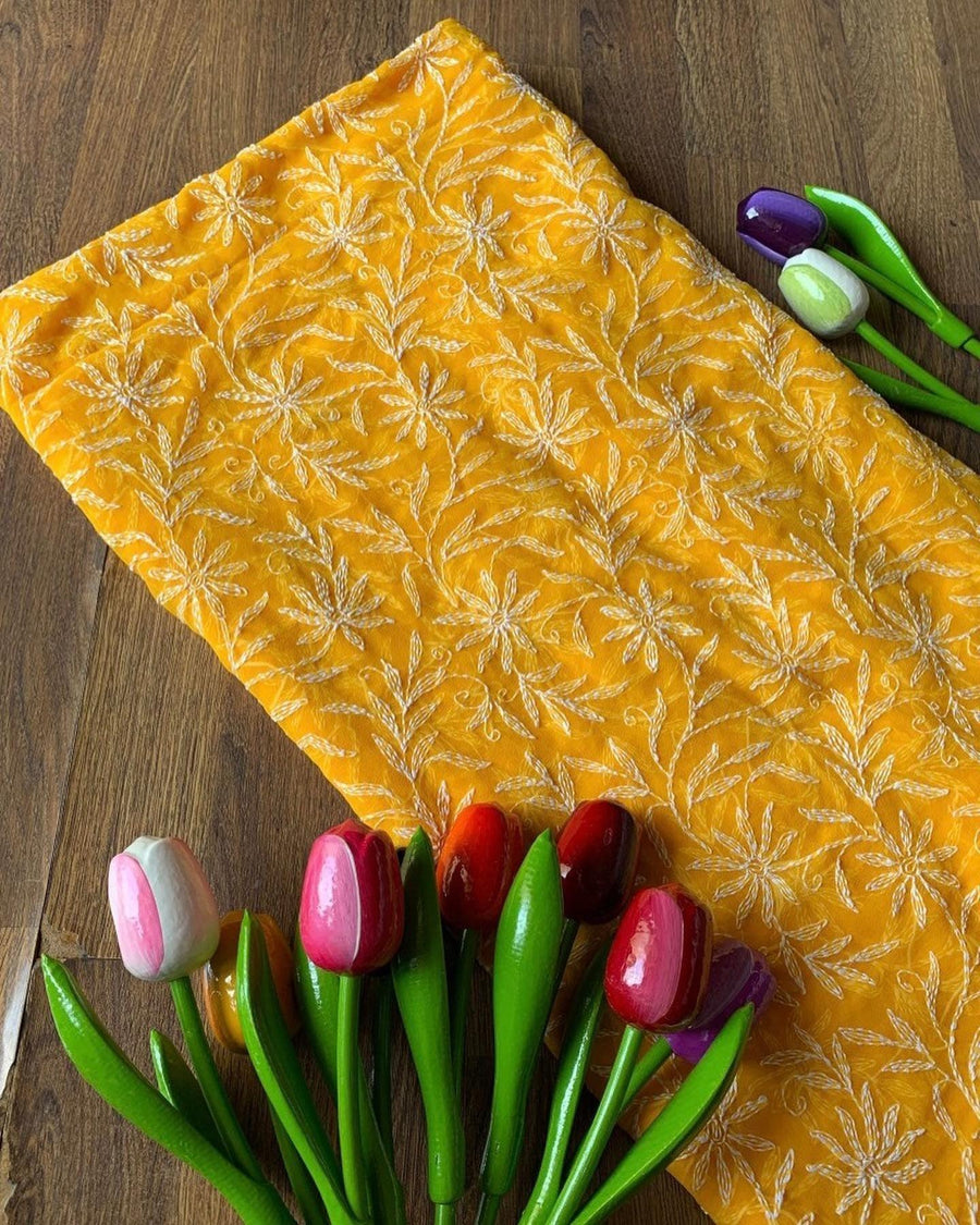 Tepchi Chikankari Sarees Yellow