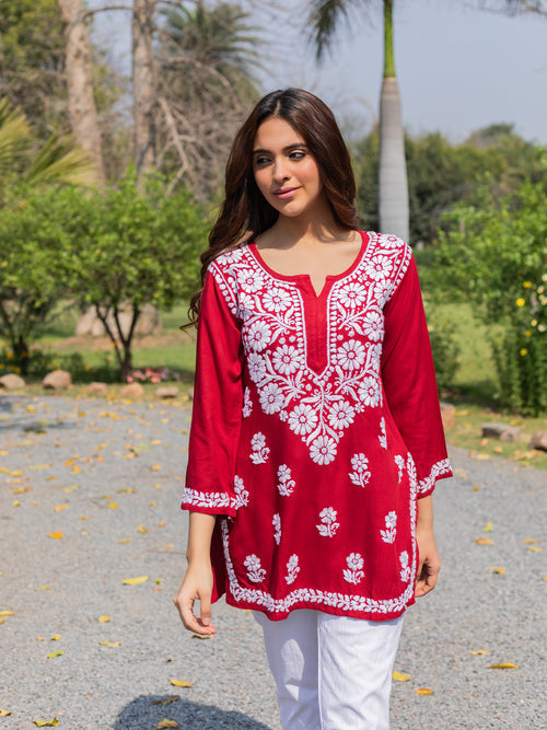 Aabha Premium Modal Chikankari Top-The Lucknowi Chikan