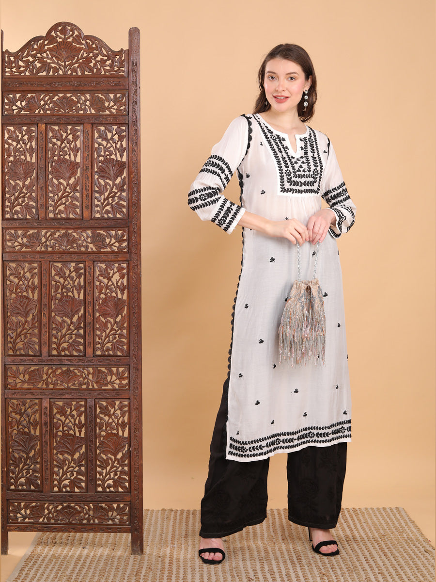 Adila Muslin Designer Chikankari Kurti-The Lucknowi Chikan