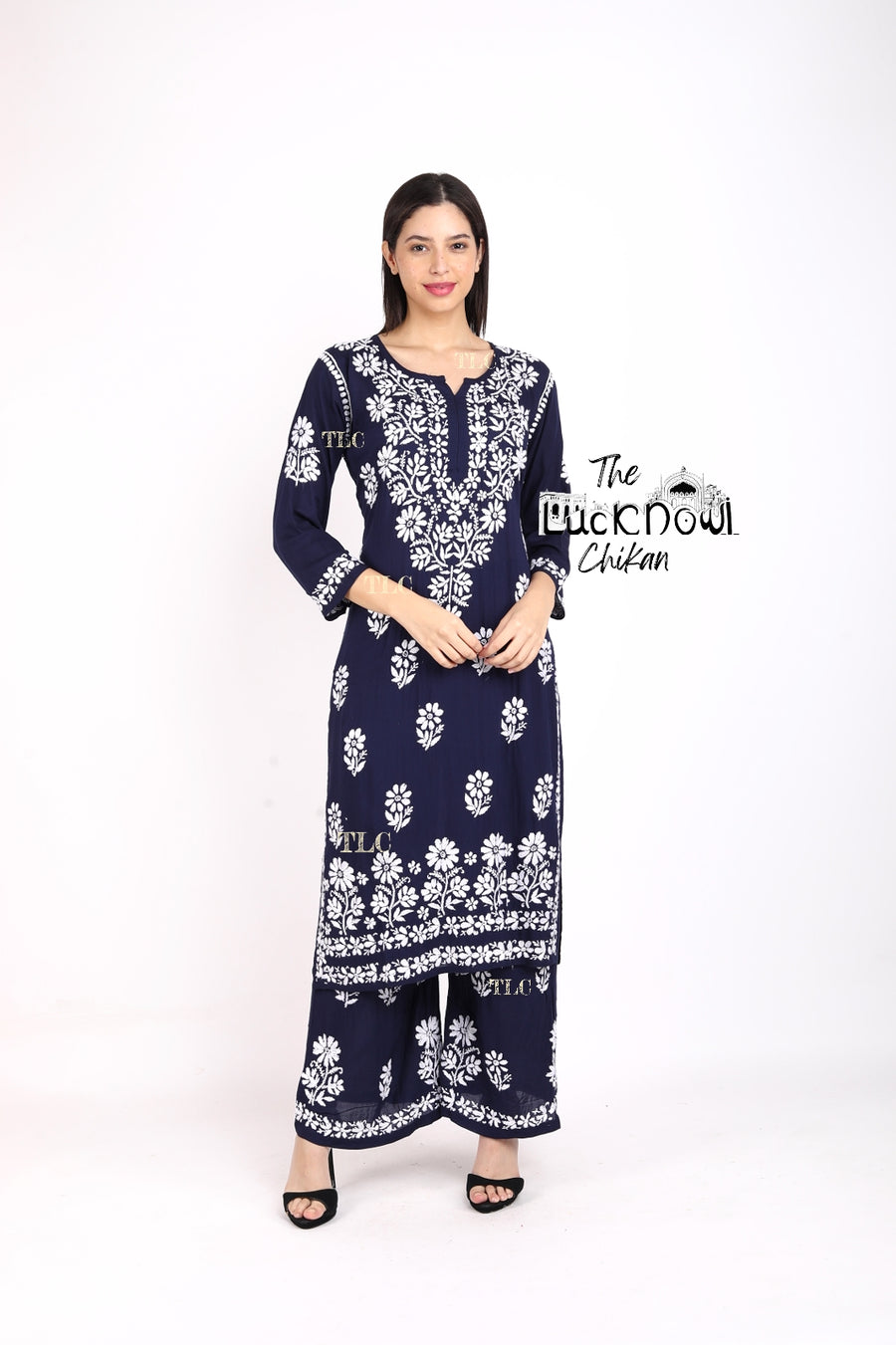 Lali Modal Chikankari Kurti Set Navy Blue