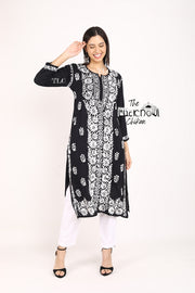 Front Pannel Black Chikankari Kurti in Modal Fabric