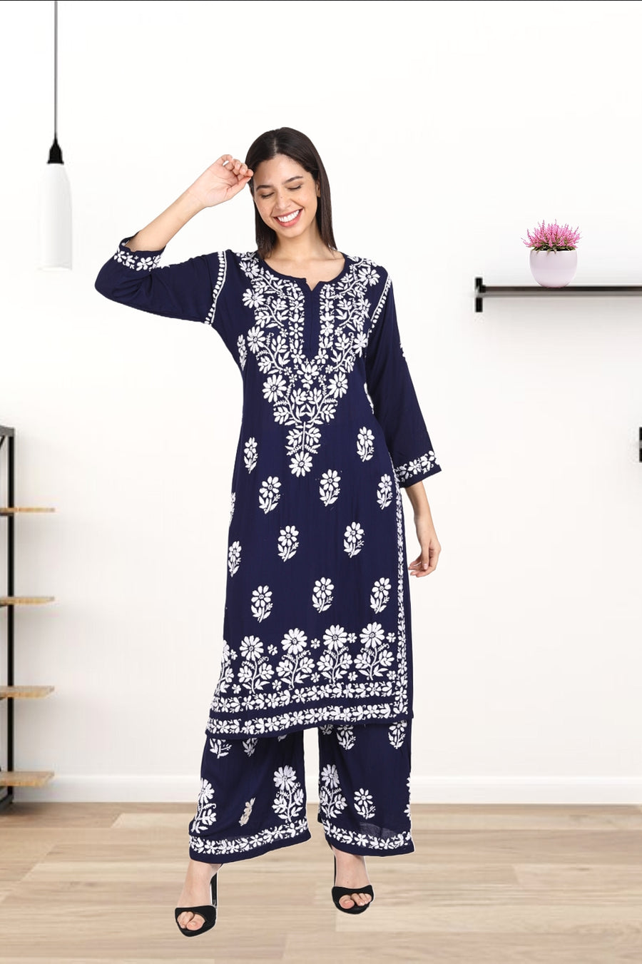 Lali Modal Chikankari Kurti Set-The Lucknowi Chikan