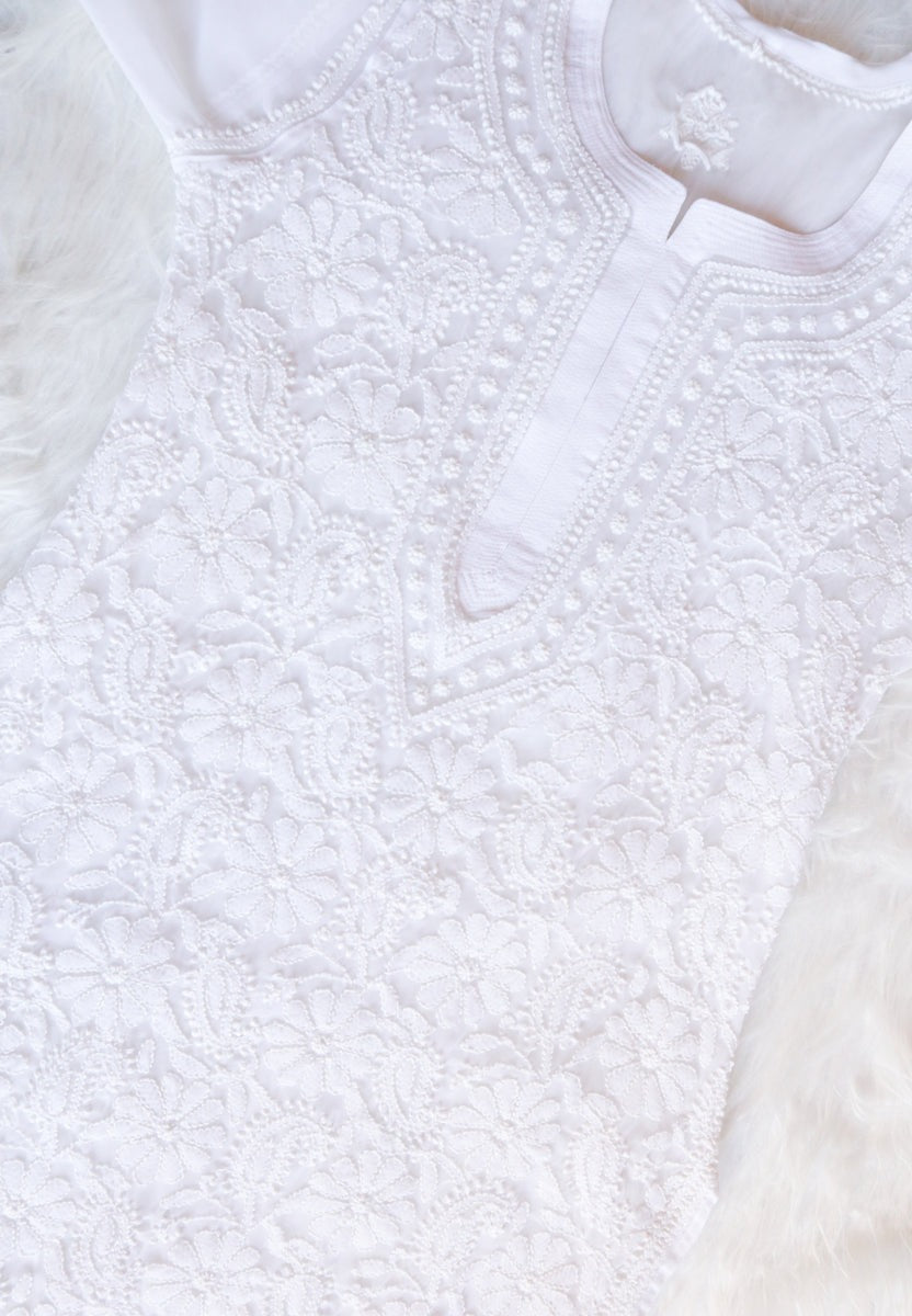 Zara Styled Georgette Chikankari Kurti With White Sharara