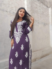 Tarana Premium Chikankari Kurti Pallazo Set Plum XL