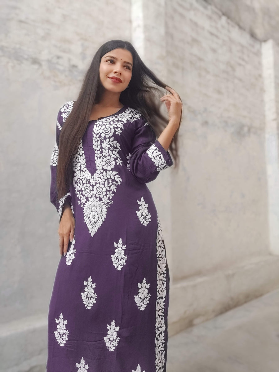 Tarana Premium Chikankari Kurti Pallazo Set Plum