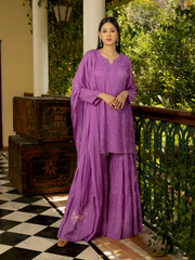 Sajni Luxury Chikankari Mukaish Gharara Set in Viscose Fabric