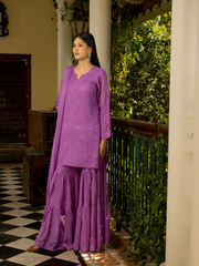 Sajni Luxury Chikankari Mukaish Gharara Set in Viscose Fabric