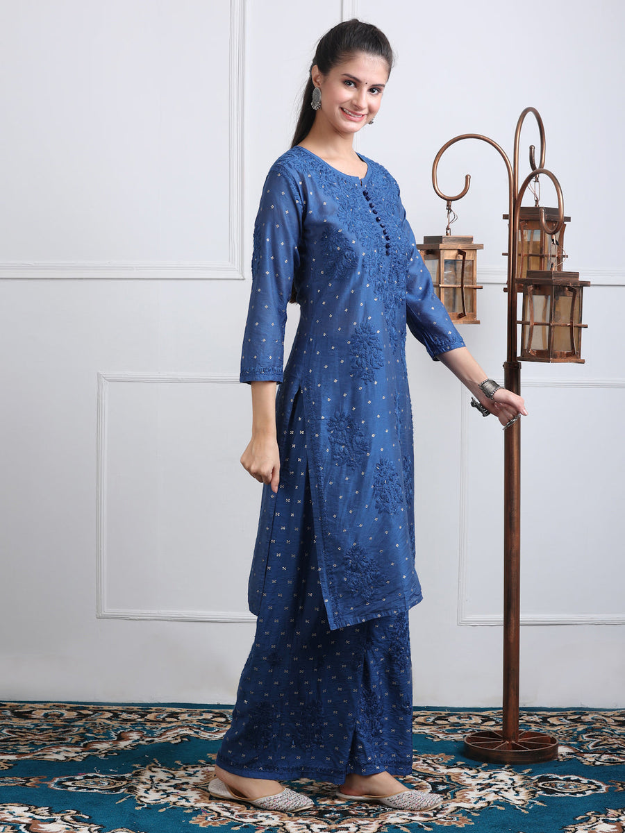 Sona Chanderi Chikan Kurti Set