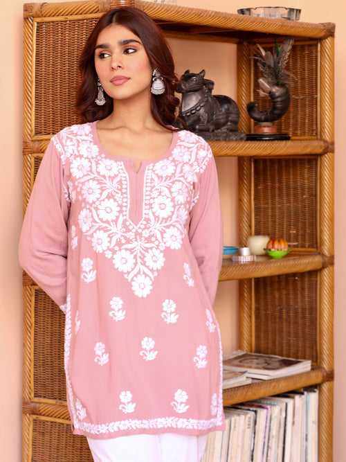 Aabha Premium Modal Chikankari Top Peach