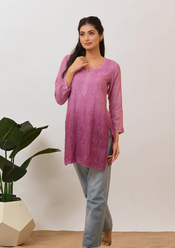 Tarai Viscose Short Chikankari Kurti