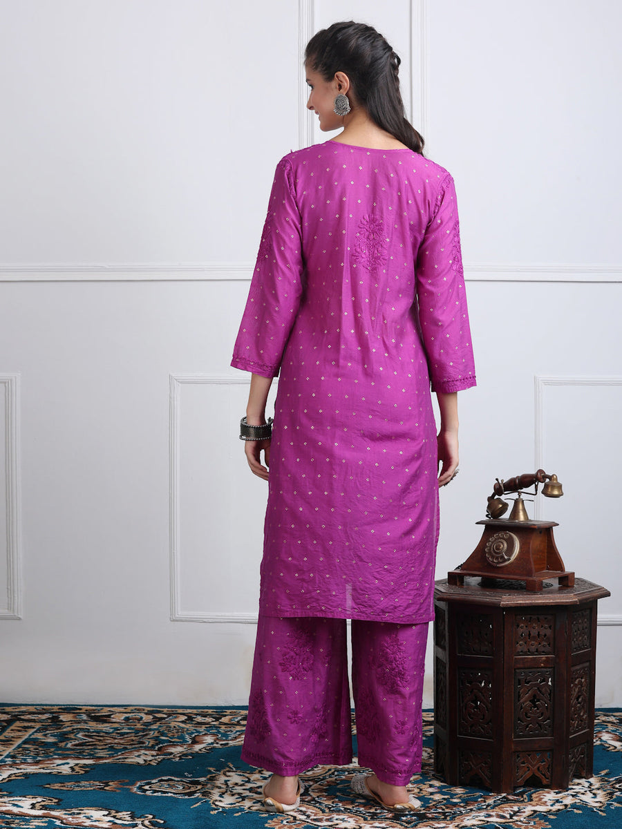 Sona Chanderi Chikan Kurti Set