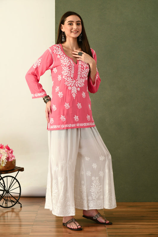 Chikankari Short Kurti Top with V-neck