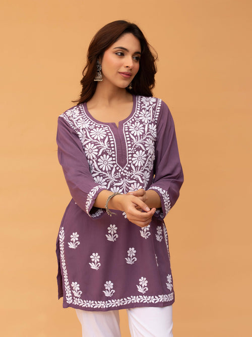 Aabha Premium Modal Chikankari Top Plum