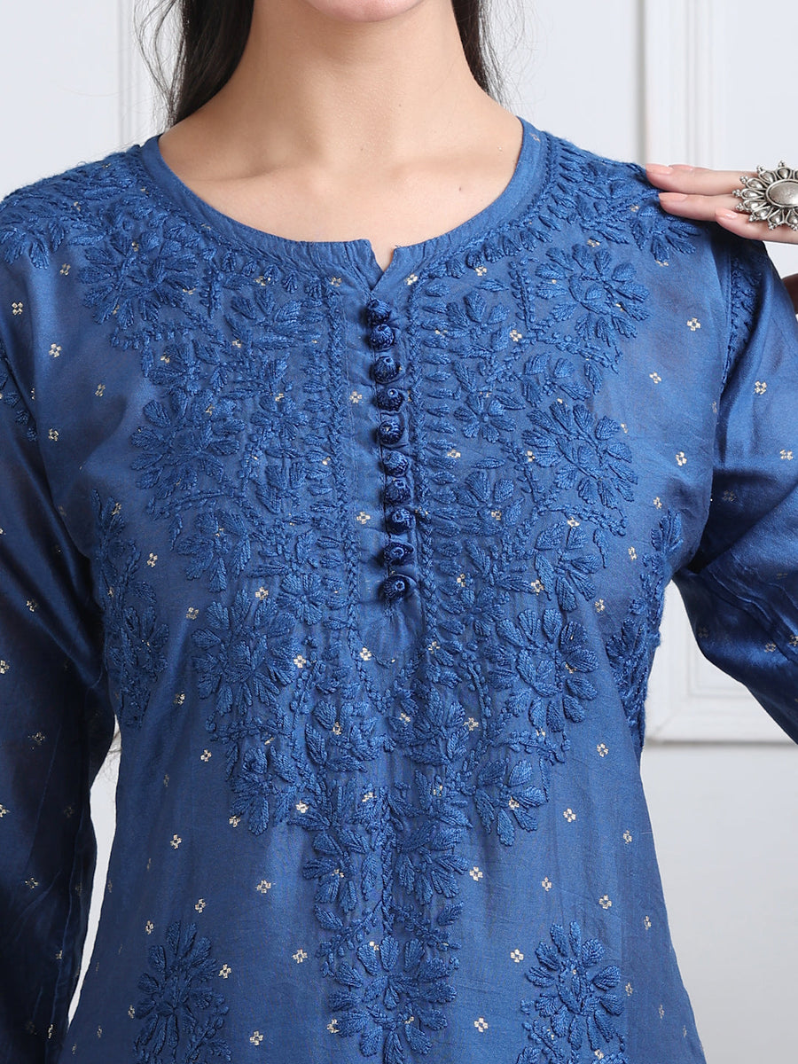 Sona Chanderi Chikan Kurti Set