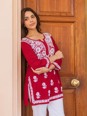 Aabha Premium Modal Chikankari Top Maroon