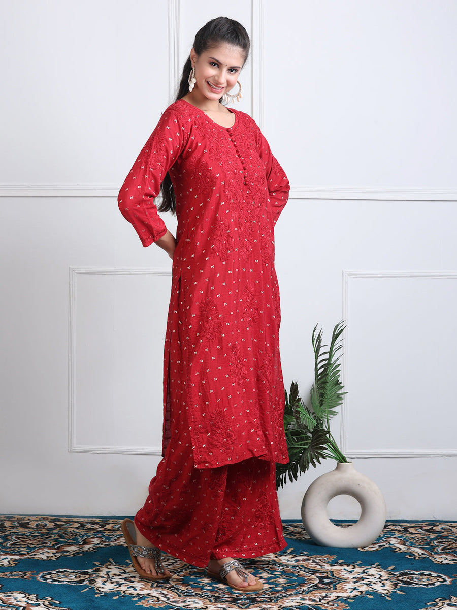 Sona Chanderi Chikan Kurti Set