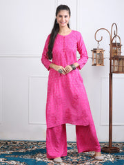 Sona Chanderi Dyed Kurti Set Lotus-Pink