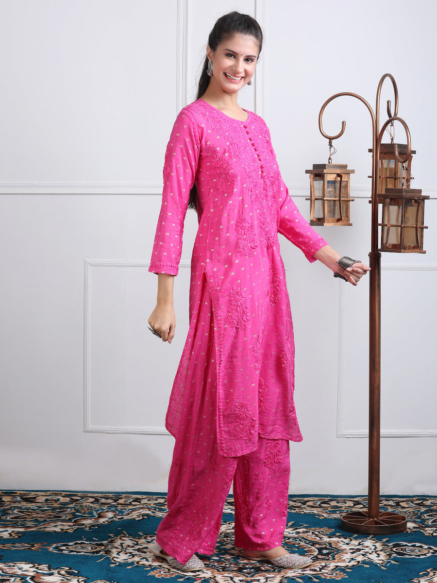 Sona Chanderi Dyed Kurti Set