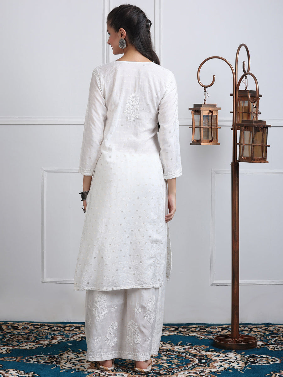 Sona Chanderi Chikan Kurti Set