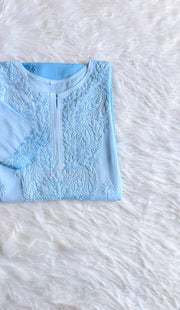Riva Ombre Chikankari Kurti Powder Blue
