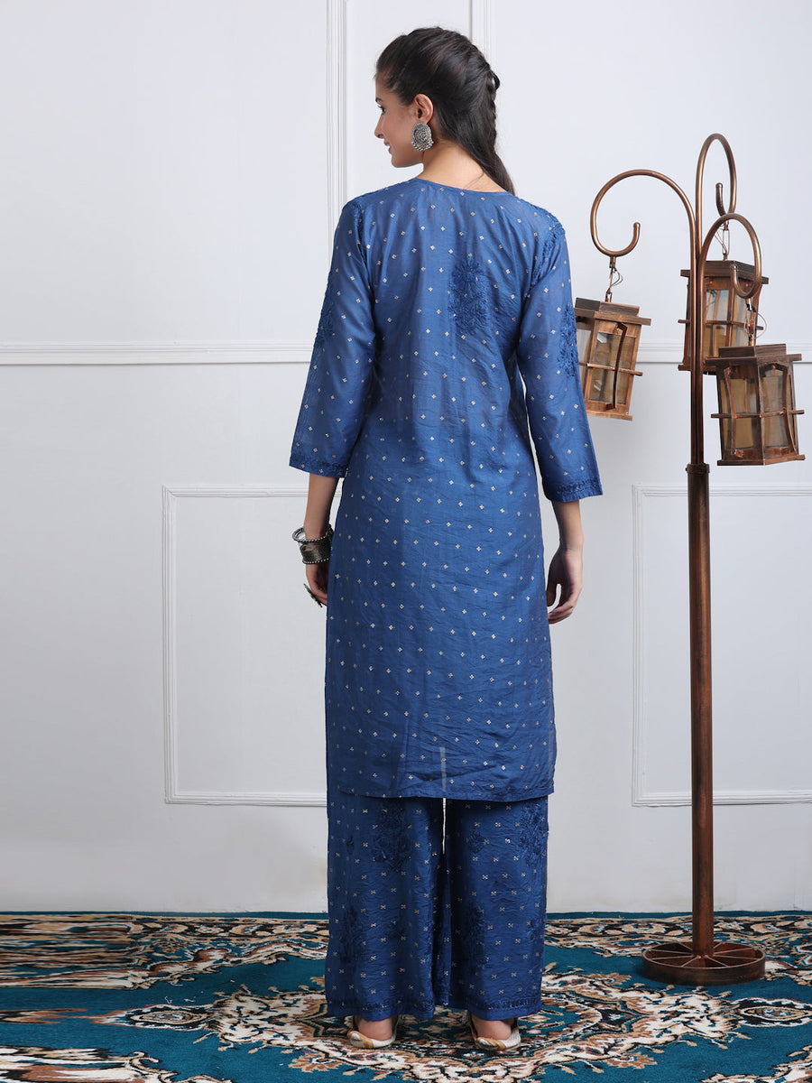 Sona Chanderi Chikan Kurti Set