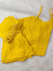 Fiza Yellow Designer Strappy Chikankari Outfit