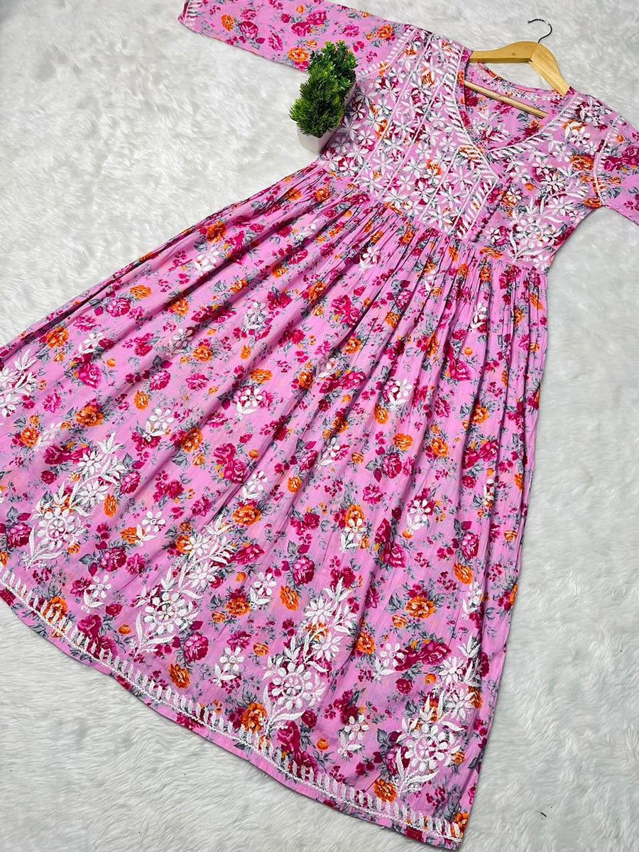 Gulfam Side Choli Mul Mul Gown-The Lucknowi Chikan