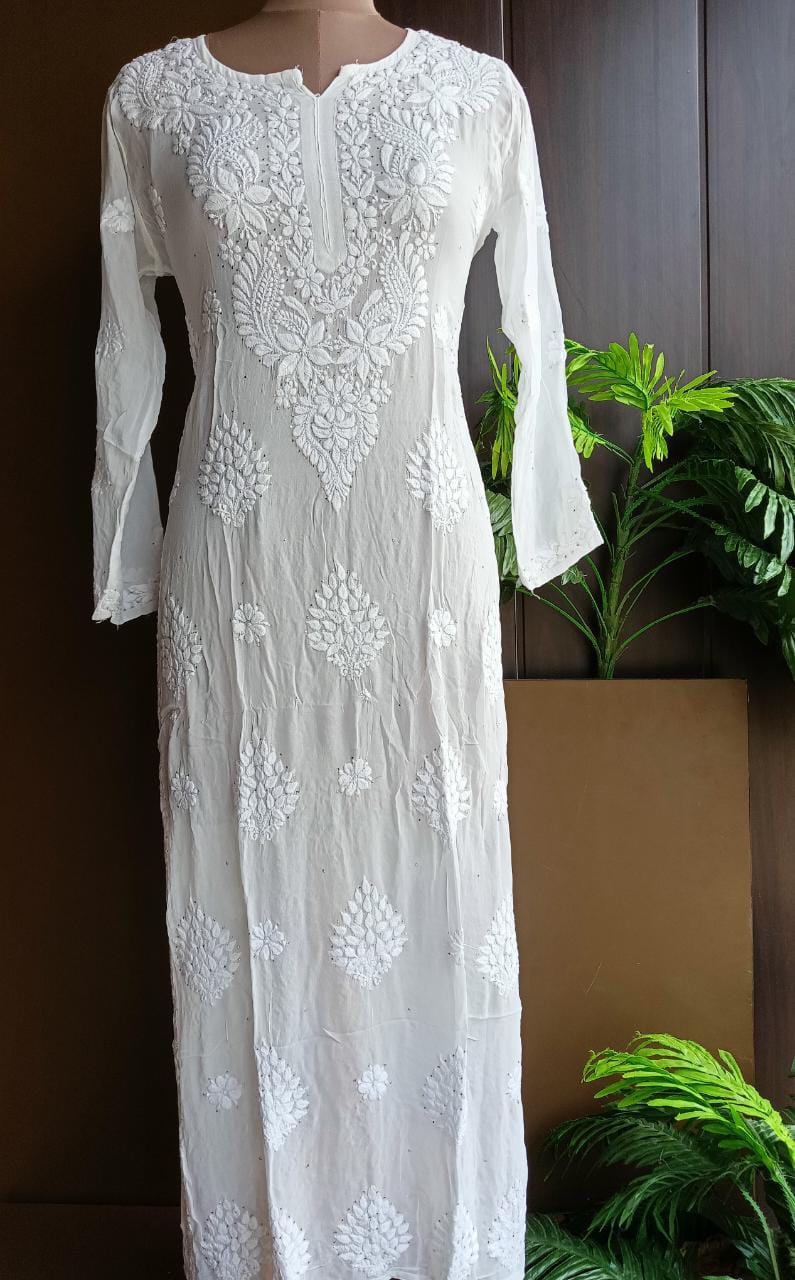 Haya Premium Viscose Luxury Chikankari Kurta White