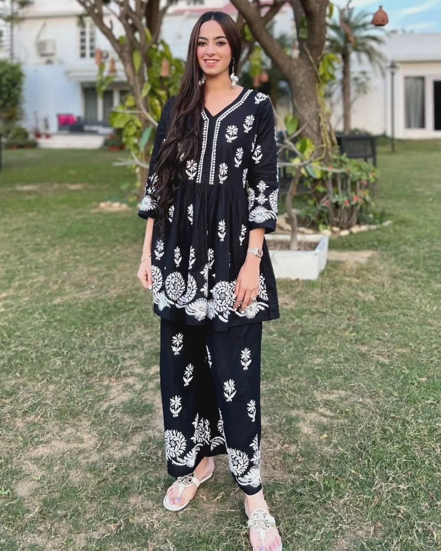 Surkh Flared Chikankari Co-ord Set-The Lucknowi Chikan