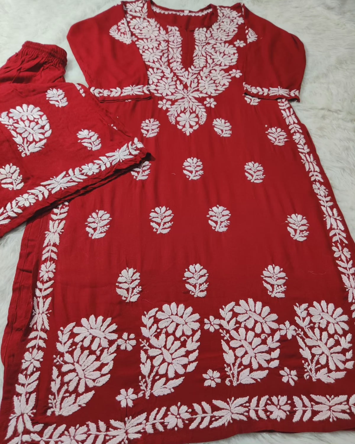 Daniya Premium Chikankari Modal Co-ord Sets Maroon