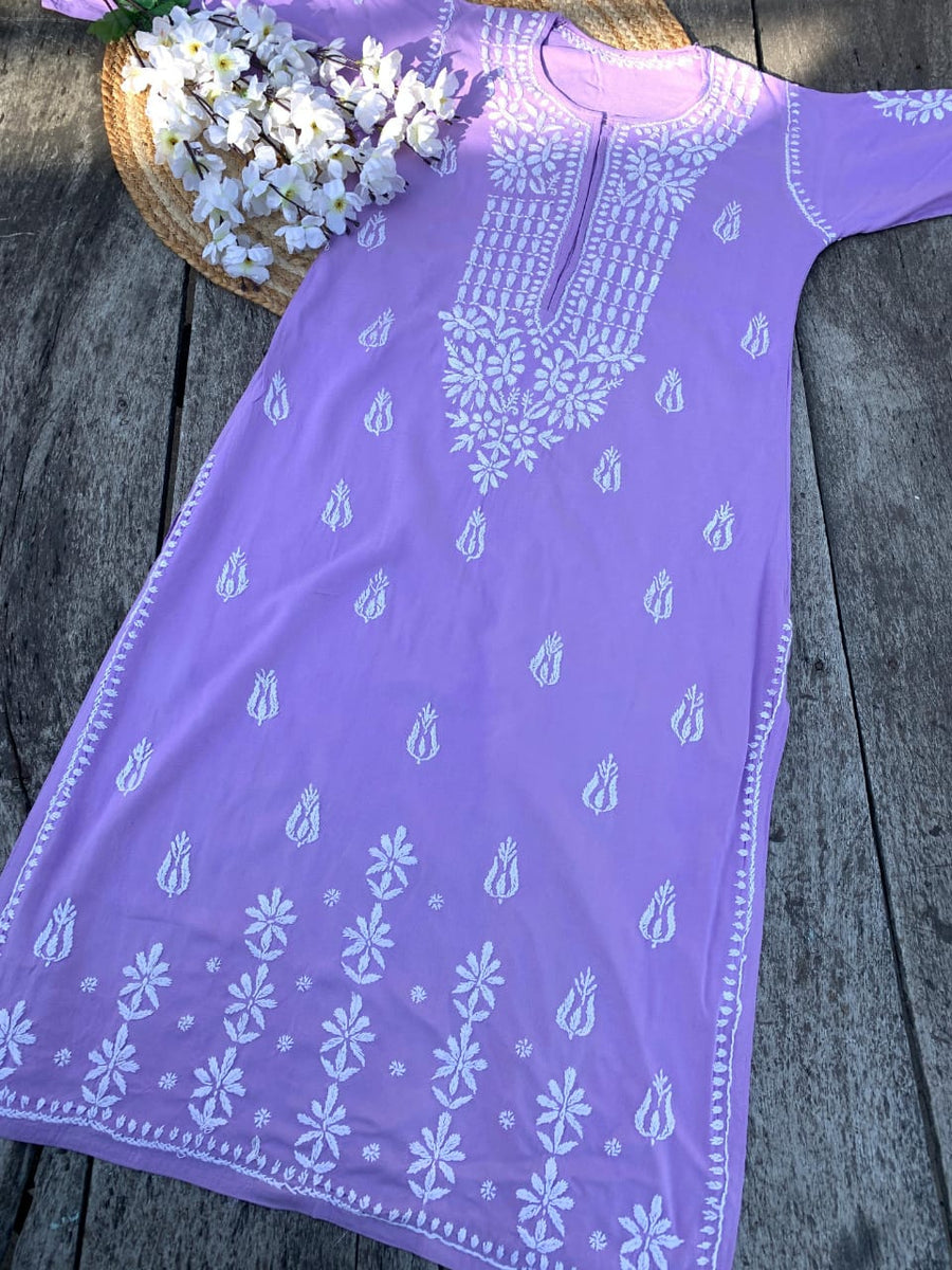 Dori Modal Chikankari Kurti Lavender