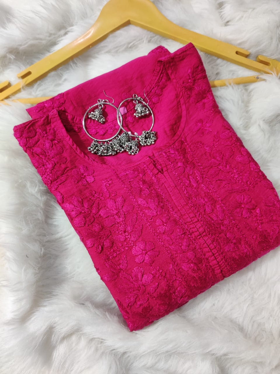 Kyra Chanderi Cotton Chikankari Kurti