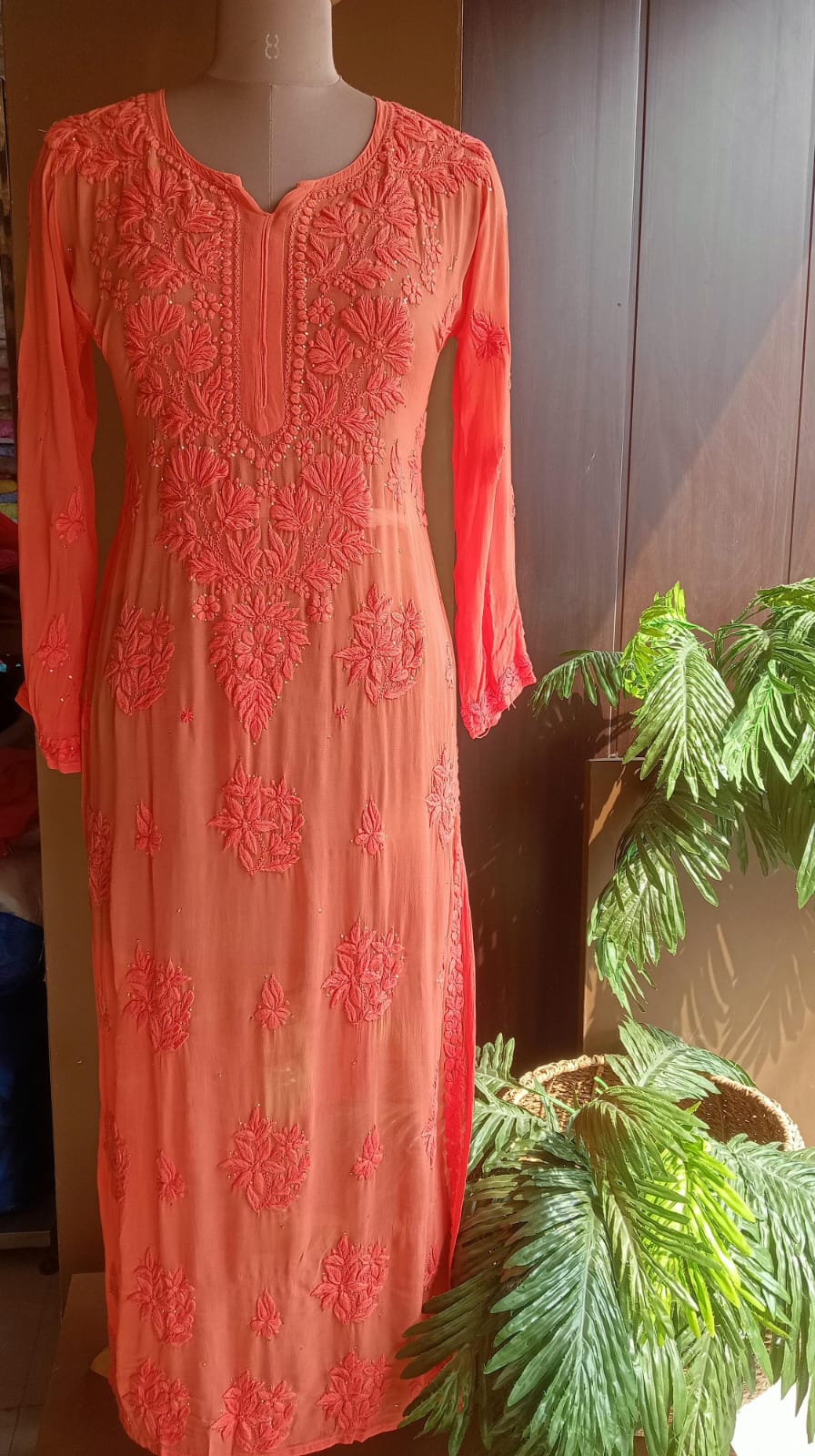 Haya Premium Viscose Luxury Chikankari Kurta Coral