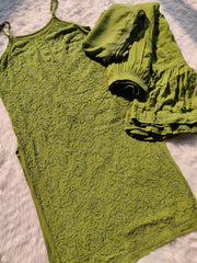 Fennil Styled Strappy Viscose Set Olive Green Viscos Georgette
