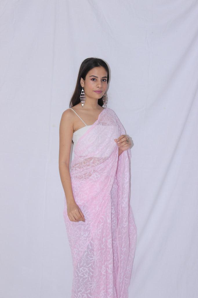 Tepchi Chikankari Sarees Baby Pink