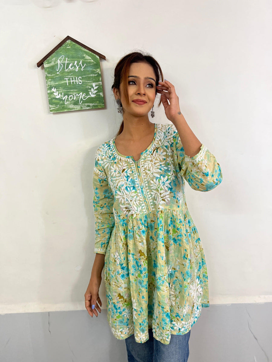 Adah Chikankari Mulmul Short Dress