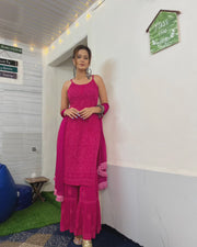 Fennil Styled Strappy Viscose Set Deep Pink Viscos Georgette