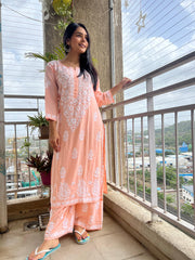 Sonal Chikankari Modal Co-ord Set Peach
