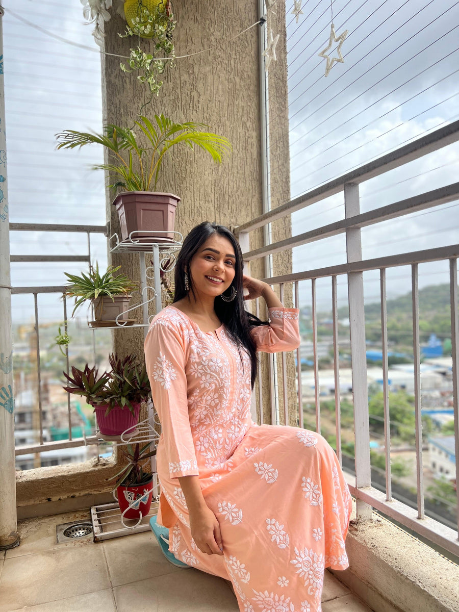 Sonal Chikankari Modal Co-ord Set Peach XL