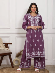 Daniya Premium Chikankari Modal Co-ord Sets Purple XS