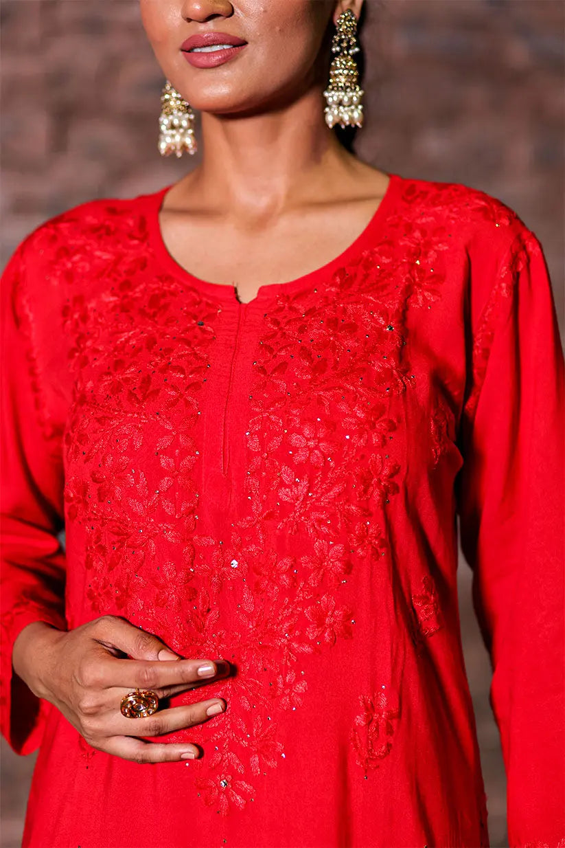 Kehkasha Modal Mukaish Chikankari Kurti Set