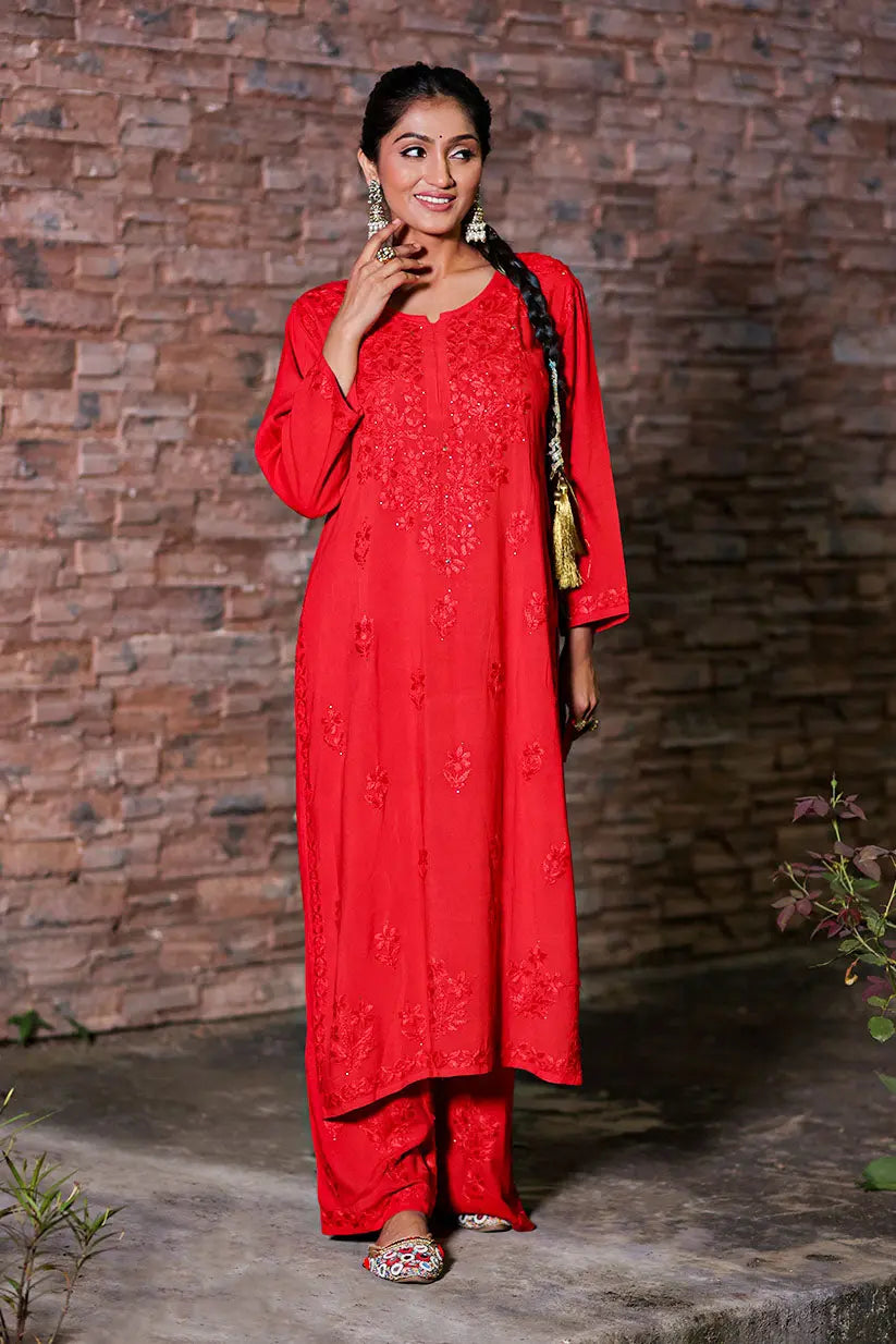 Kehkasha Modal Mukaish Chikankari Kurti Set