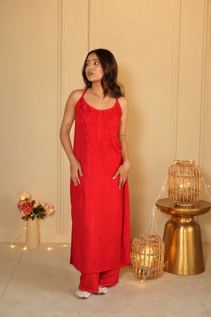 Hania Strappy Noodle Kurti Pallazo Set