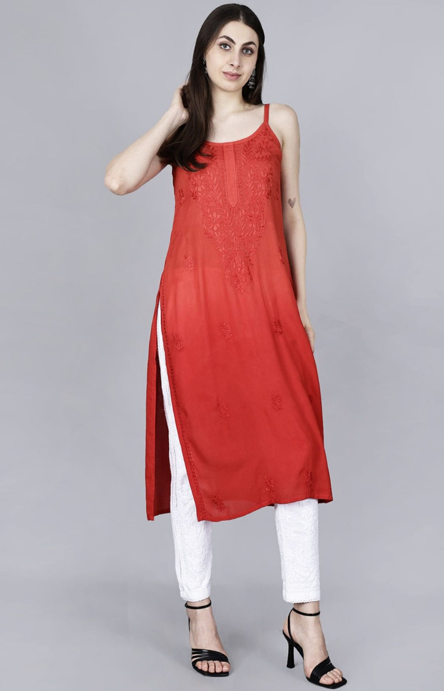 Jolly Strappy Chikankari Kurti