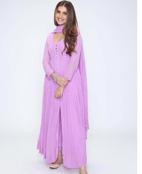 Nora Premium Chikankari Heavy Anarkali & Dupatta Mauve
