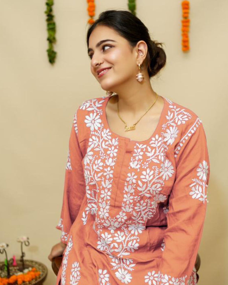 Lali Modal Chikankari Kurti Set