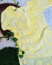 Nargis Viscose Premium 3D Chikankari Kurti Lemon