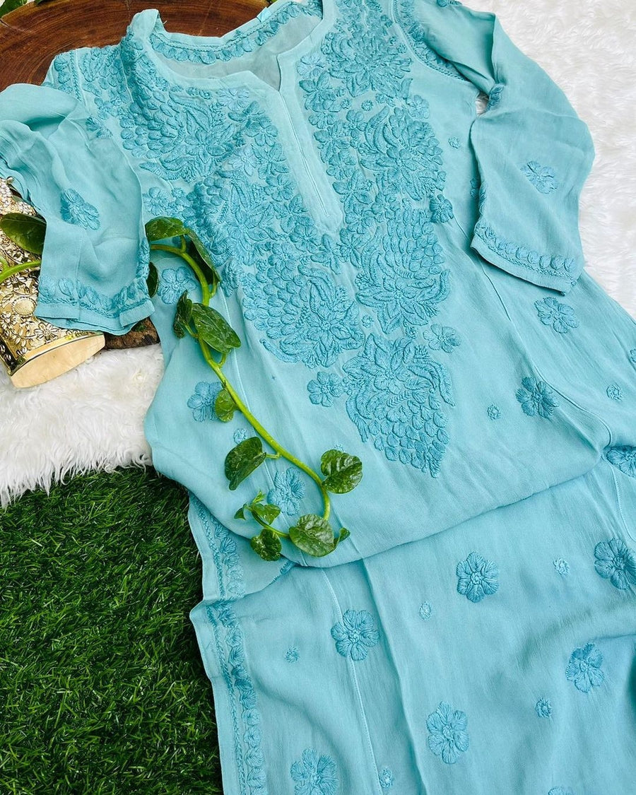 Nargis Viscose Premium 3D Chikankari Kurti-The Lucknowi Chikan